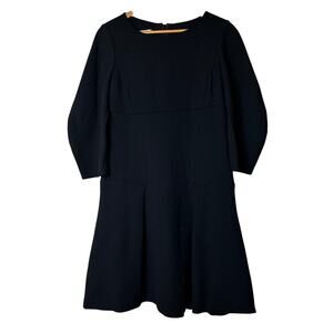 Oscar De La Renta Dress Size 8 Black 100% Wool Fit & Flare Blouson Sleeves